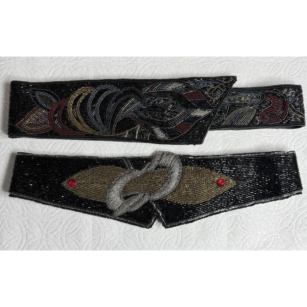 Vintage 70s 80s‎ 90s Disco Multi-Color Sequence Beaded Women's Sash Satin Belts